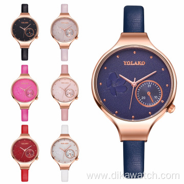 YOLAKO Fashion Classic Three Pointer Leather Strap Fancy Dial Quartz Hours Women Watch